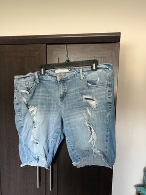 torrid Light Wash Distressed Denim Bermuda Shorts